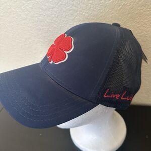 NWT Black Clover Fitted Golf Hat, Live Lucky Navy Cap Red Clover Mesh Back, S/M